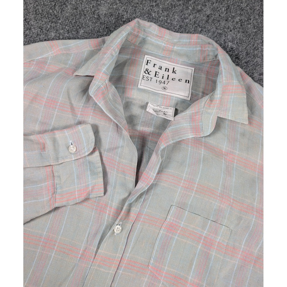 Frank & Elieen Linen Button Shirt‎ Womens Small Eileen Plaid Long Sleeve